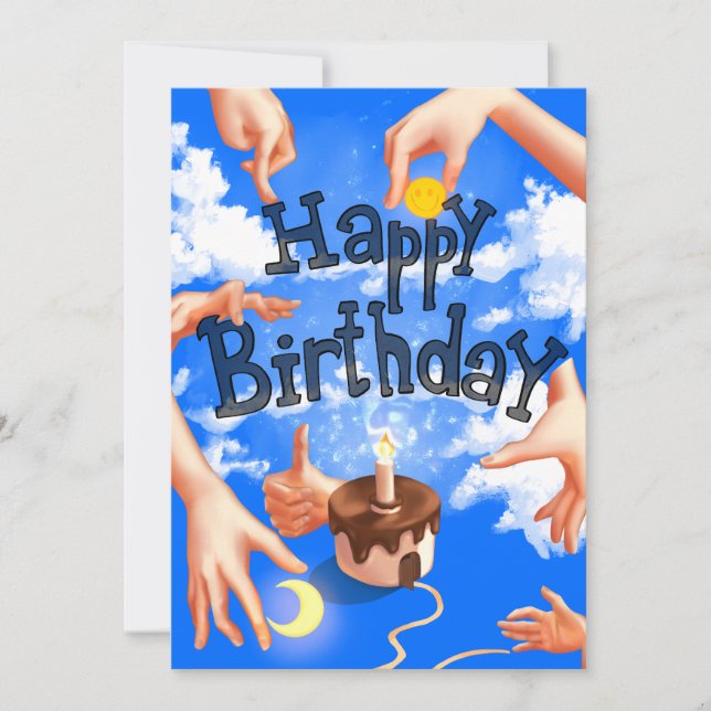 Happy Birthday greeting cards Blue Clouds Hands (Front)