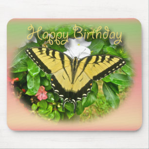 Happy Birthday Greeting Tiger Swallowtail Butterfl Mouse Pad