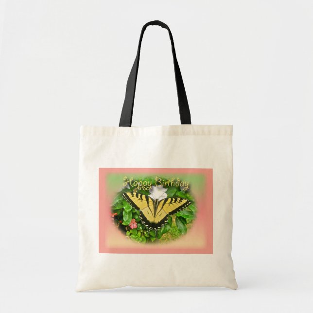 Happy Birthday Greeting Tiger Swallowtail Butterfl Tote Bag (Front)