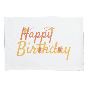 Happy Birthday Greeting With Cute Birds and Flower Pillowcase