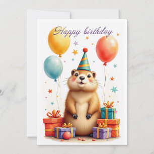 Happy birthday greetings from a cute marmot holiday card