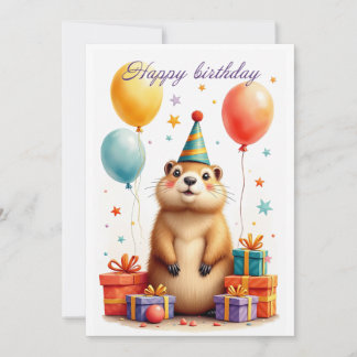 Happy birthday greetings from a cute marmot holiday card