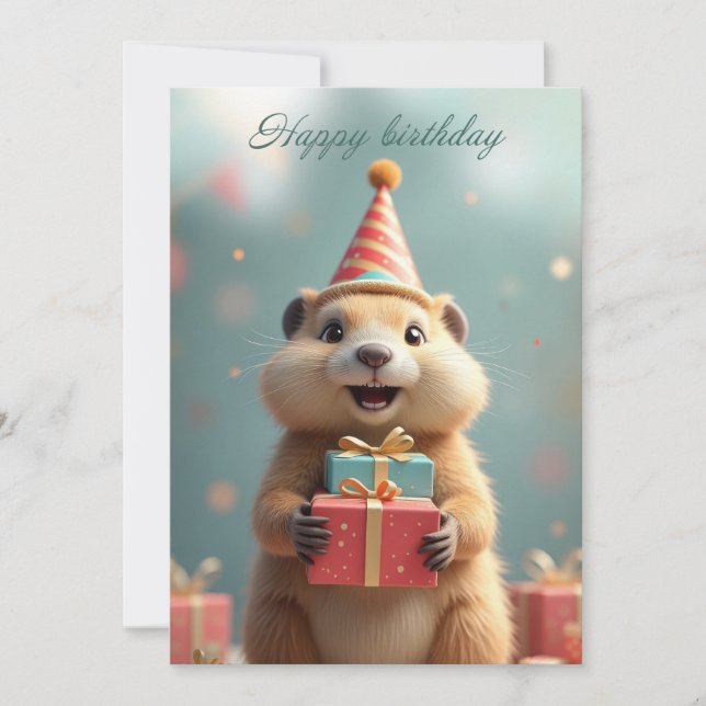 Happy birthday greetings from a cute marmot holiday card (Front)