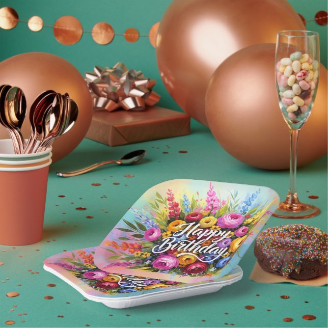 Happy Birthday Greetings Paper Plate (Multi)