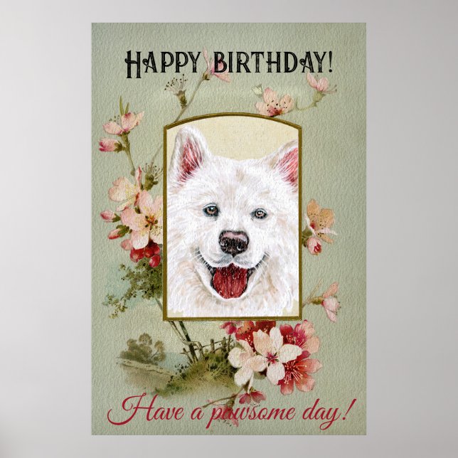Happy Birthday Greetings Samoyed Poster (Front)