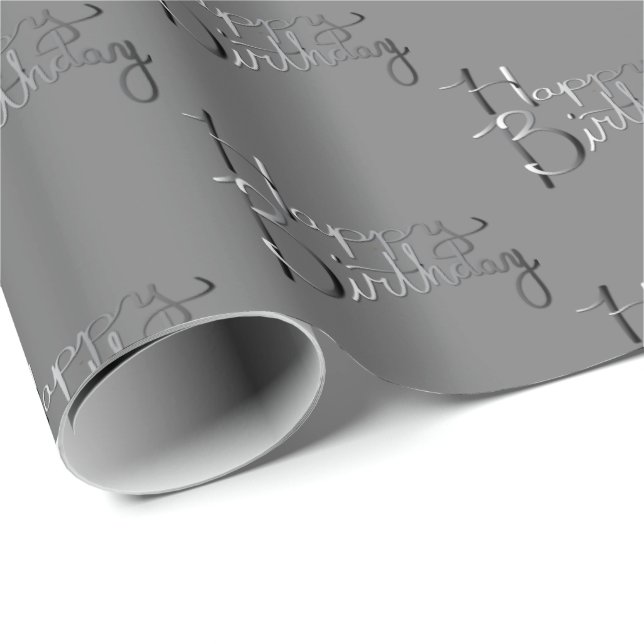 "Happy Birthday" Grey Silvery Gradient Wrapping Paper (Roll Corner)