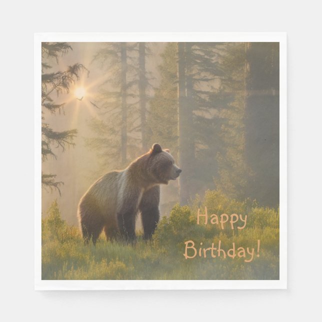 Happy Birthday Grizzly Bear Napkin (Front)