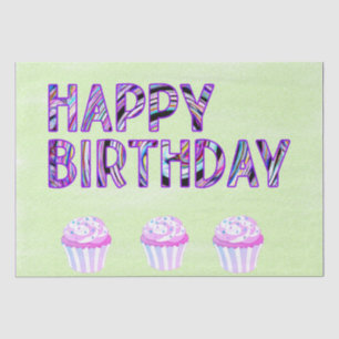 Happy Birthday Groovy Colourful Cupcake Tissue Paper