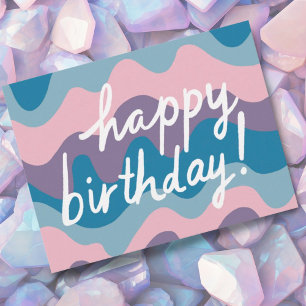 HAPPY BIRTHDAY Groovy Colourful Wavy Stripes Postcard