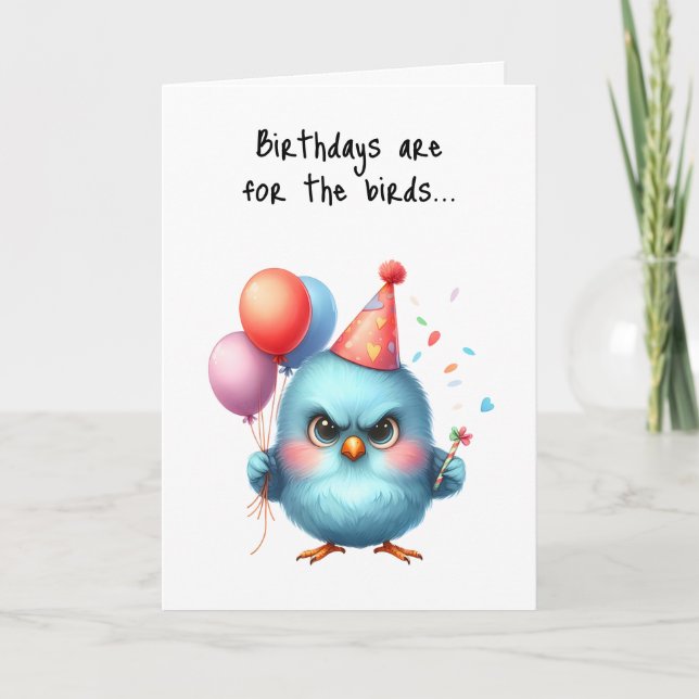 Happy Birthday Grumpy Bird Balloons Party Hat  Card (Front)