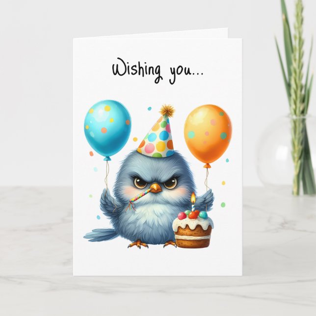 Happy Birthday Grumpy Bird Cake Balloons  Card (Front)