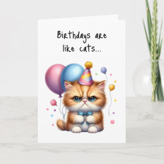 Happy Birthday Grumpy Cat Blue Bow Tie Balloons Card
