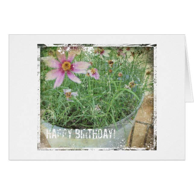 Happy Birthday Grunge Flowers (Front Horizontal)
