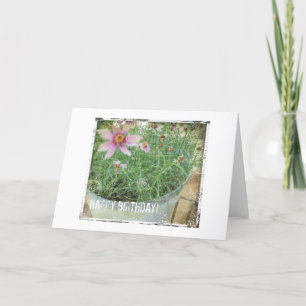 Happy Birthday Grunge Flowers Card
