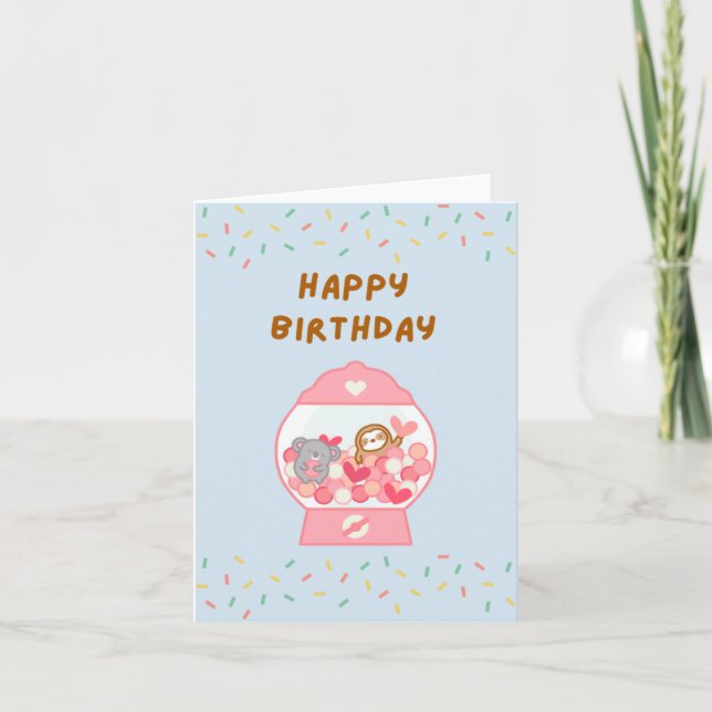 Happy Birthday Gumball Machine Sloth  Card (Front)