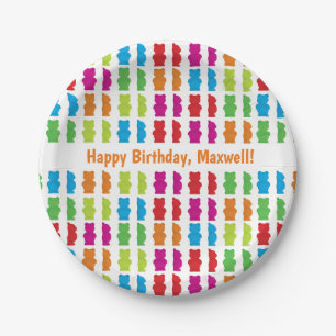 Happy Birthday Gummy Bears with name   paper plate