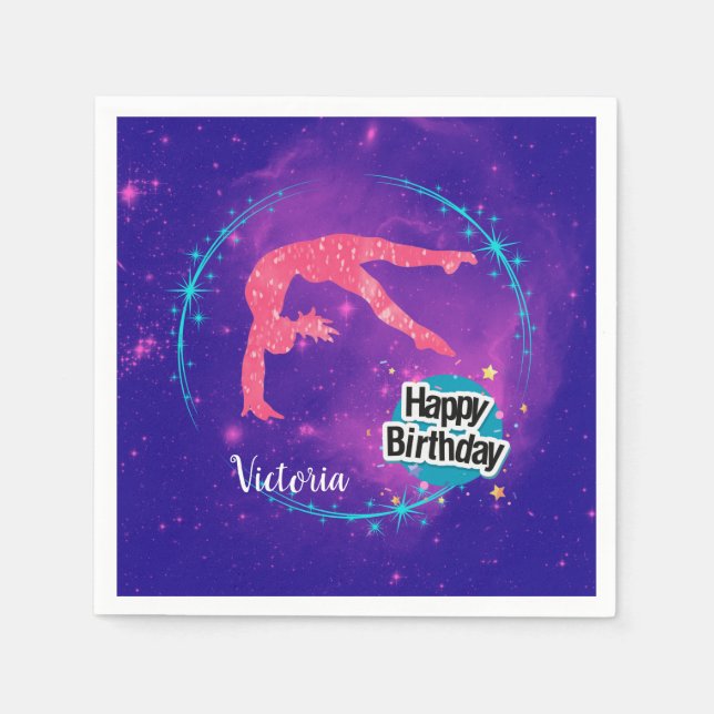 Happy Birthday Gymnastics Galaxy Tumbling  Napkin (Front)