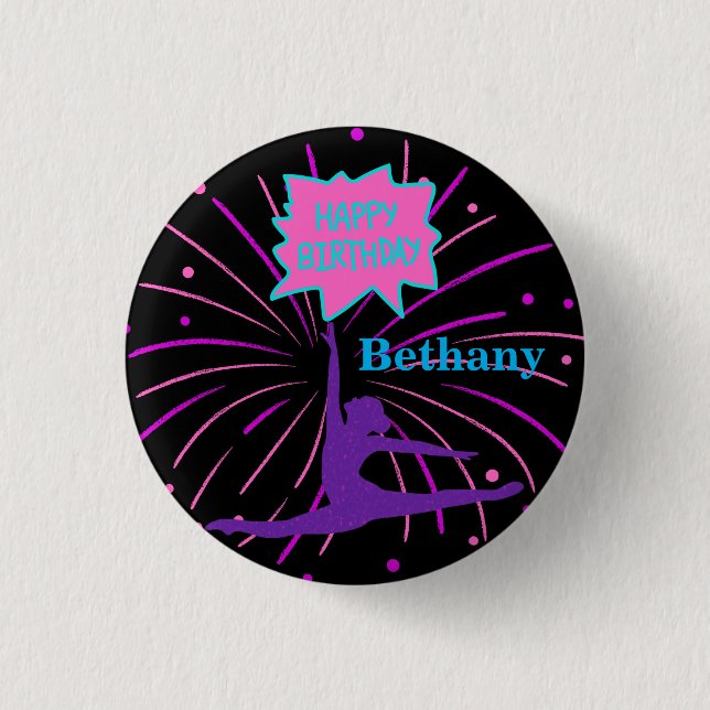 Happy Birthday Gymnastics Personalised 3 Cm Round Badge (Front)