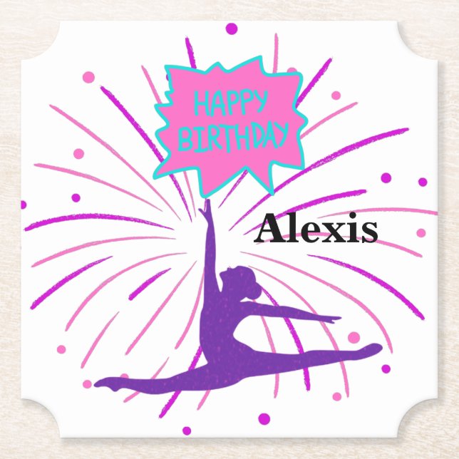 Happy Birthday Gymnastics Personalised  Paper Coaster (Front)