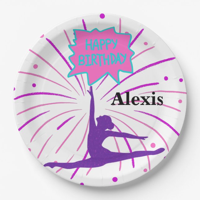 Happy Birthday Gymnastics Personalised  Paper Plat Paper Plate (Front)