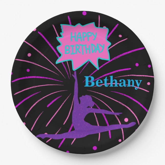 Happy Birthday Gymnastics Personalised  Paper Plate (Front)