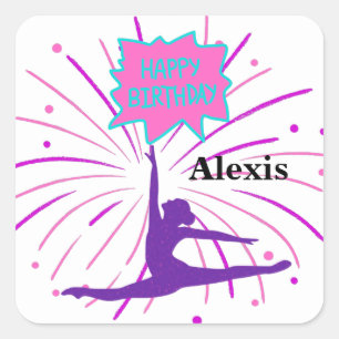 Happy Birthday Gymnastics Personalised Square Sticker