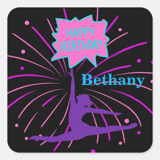 Happy Birthday Gymnastics Personalised  Square Sticker (Front)