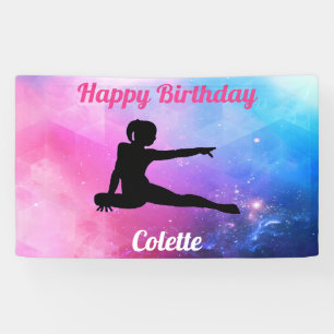 Happy Birthday Gymnastics Pink & Blue Banner