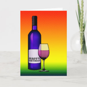 happy birthday : halftone wine bottle and glass card