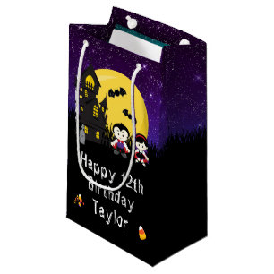 Happy Birthday Halloween Vampires Purple Small Gift Bag