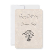 Happy Birthday Hand Drawn Blush Rose Bouquet Card