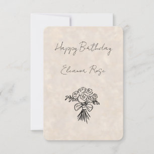 Happy Birthday Hand Drawn Blush Rose Bouquet Card