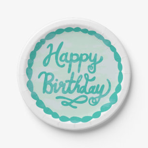 Happy Birthday Hand Lettered Icing Paper Plate