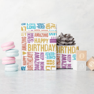 Happy Birthday Hand Typography in Retro Novelty Wrapping Paper