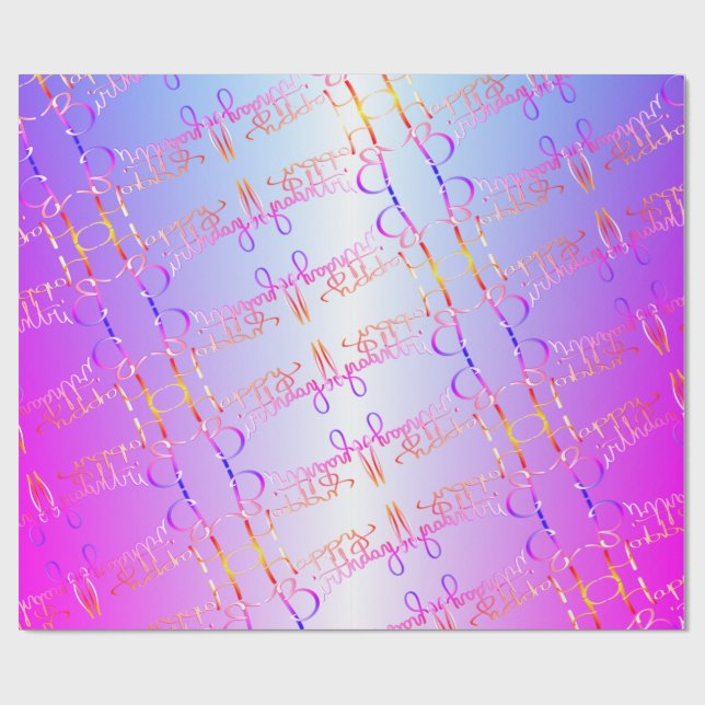 "Happy Birthday!" Hand-written Pink PurpleGradient Wrapping Paper (Flat)