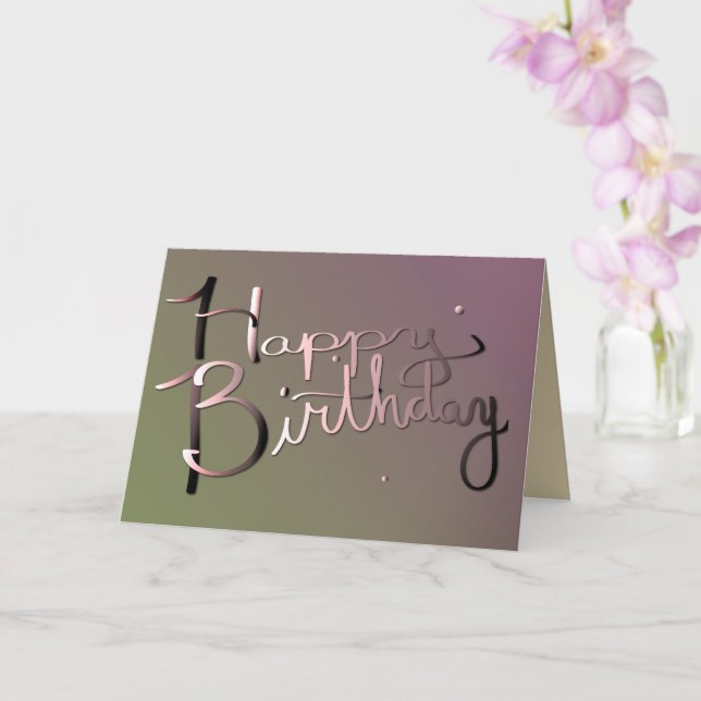 "Happy Birthday" Hand written Plum Moss Card (Orchid)
