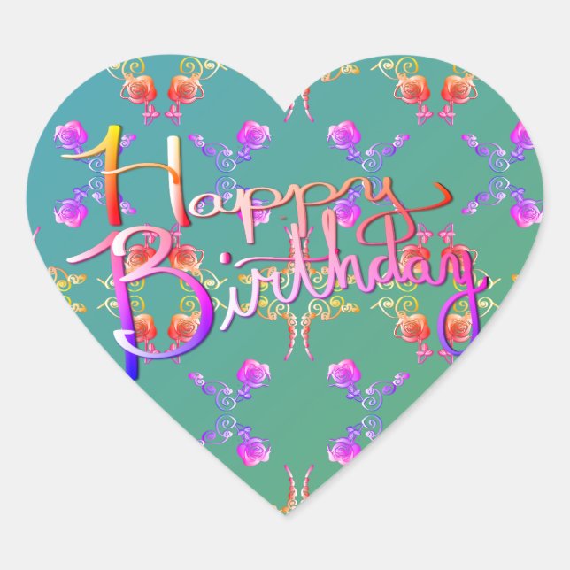 "Happy Birthday!"Hand-written Rose Hearts Heart Heart Sticker (Front)