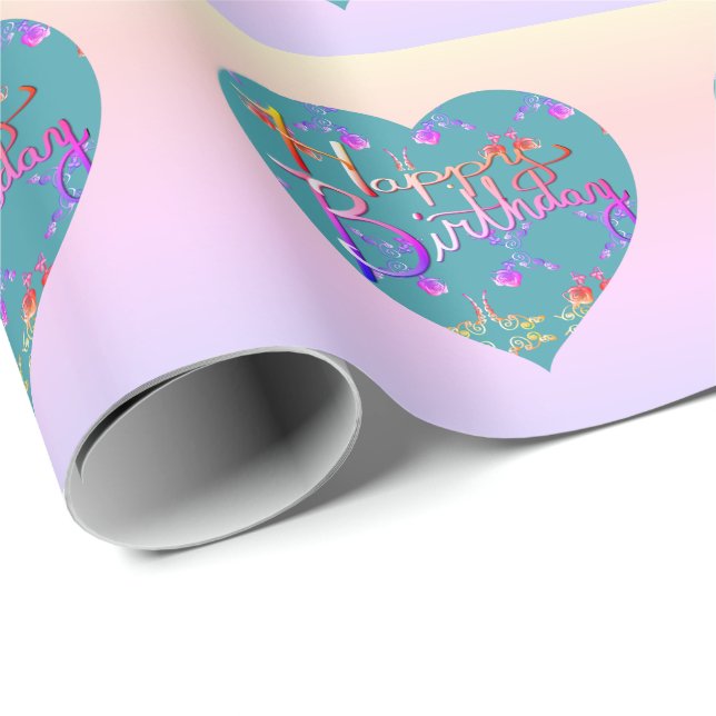 "Happy Birthday!"Hand-written Rose Hearts Heart Wrapping Paper (Roll Corner)