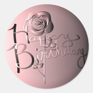 "Happy Birthday!" Hand-written Sangria 3D Rose Classic Round Sticker