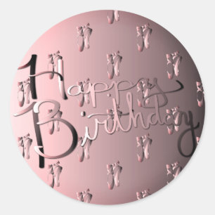 "Happy Birthday!" Hand-written w/Ballet Shoes Classic Round Sticker