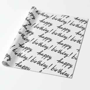 HAPPY BIRTHDAY Handlettering Pattern Black White Wrapping Paper