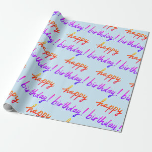 HAPPY BIRTHDAY Handlettering Pattern Colorful Blue Wrapping Paper