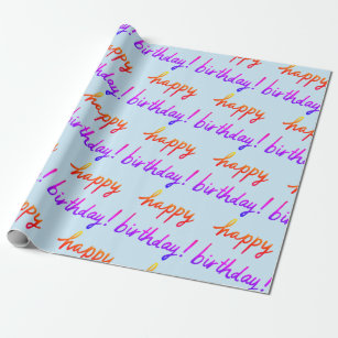 HAPPY BIRTHDAY Handlettering Pattern Colourful Blu Wrapping Paper