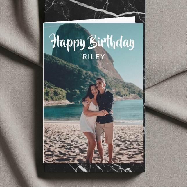 Happy Birthday Handwriting Script Photo Card (Creator Uploaded)