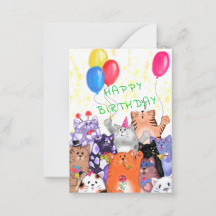 Happy Birthday - Happy Cat Party Cartoon Drawing Card