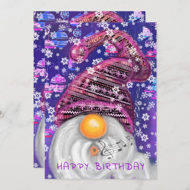 Happy Birthday - Happy Gnome In Purple Hat Sings (Front/Back)