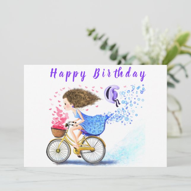 Happy Birthday - Happy Young Girl On A Bike - Love (Standing Front)