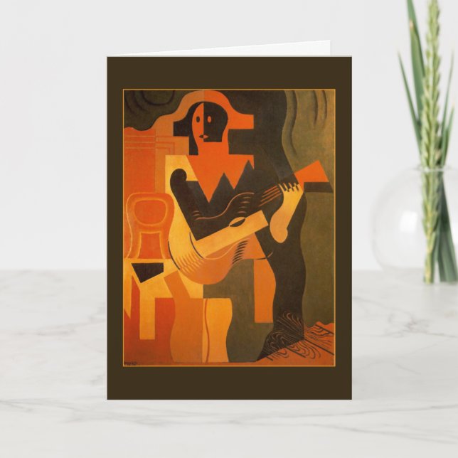 Happy Birthday Harlequin with Guitar Card (Front)