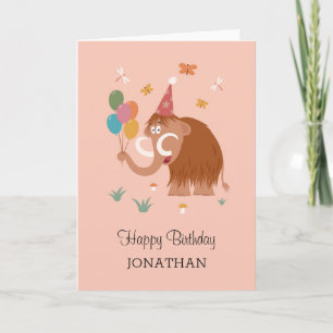 Happy Birthday Hat Cartoon Cute Mammoth Balloons Card