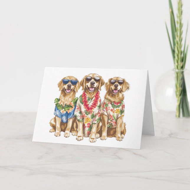 Happy Birthday Hawaiian Golden Retriever Dogs Card (Front)